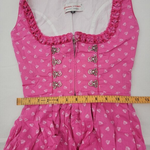 ORIGINAL STEINDL Womens 32 Dress German Dirndl PINK White Floral Oktoberfest - Picture 12 of 16